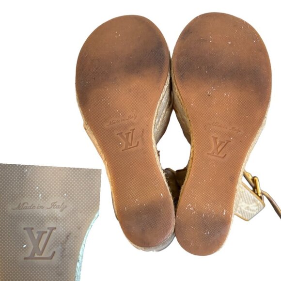 AUTHENTIC VTG. Y2K LOUIS VUITTON‎ LV CANVAS LOGO PLATFORM WEDGE SANDALS 5.5-6/36 - Picture 8 of 8